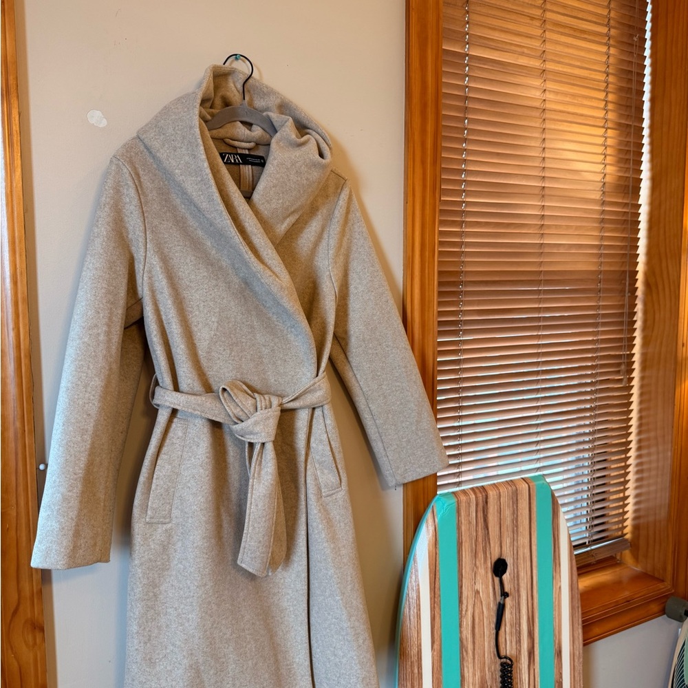 Zara Light Cream Wrap Belted Trench Coat